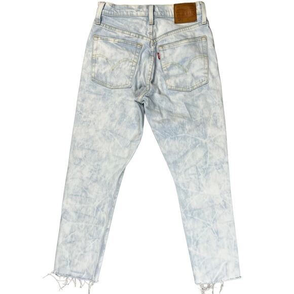 Levi’s Premium 501 Short Button Fly Raw Hem Light Acid Wash Cropped 25W - Picture 2 of 8